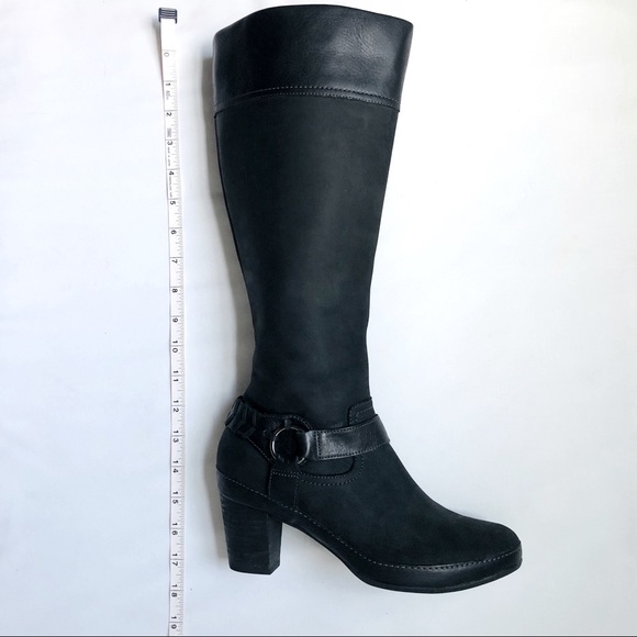 Clarks knee boots, comfortable 3” heel, black nubuck, size US 6.5M (EU38) - Picture 10 of 14